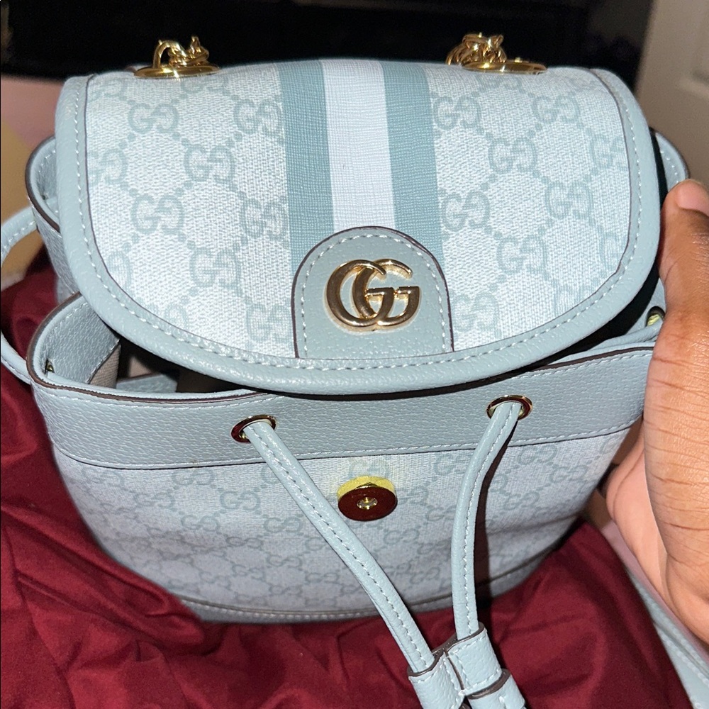 Gucci Pastel Blue Monogram Backpack